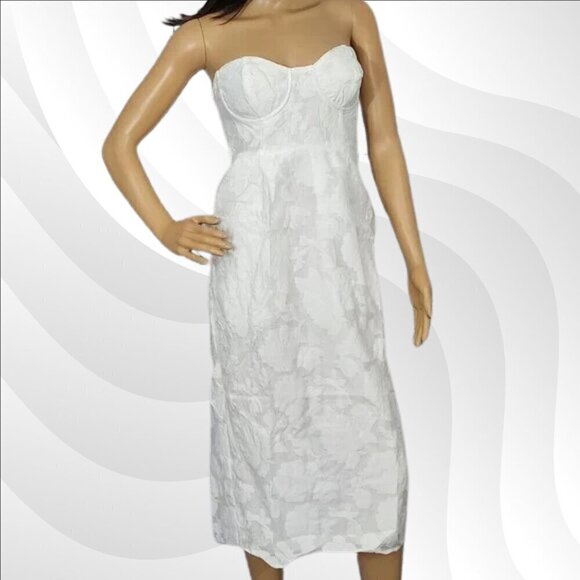 2/$50 Lulu’s From This Day White Floral Jacquard Strapless Midi Dress Size S - Picture 3 of 8